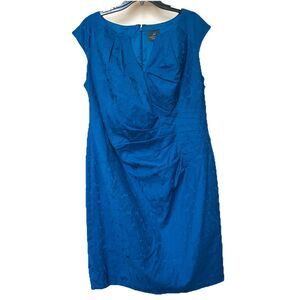 Adrianna Papell Dress 14 Pleated Sheath Midi Sleeveless Blue NWT